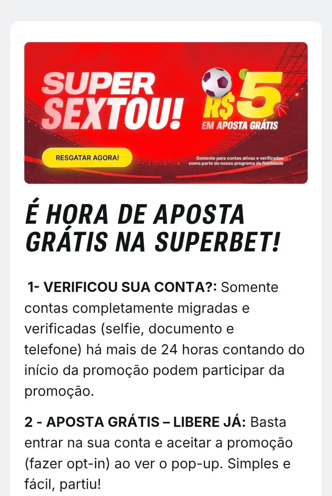 Captura de tela da campanha Super Sextou da Superbet com detalhes da oferta.