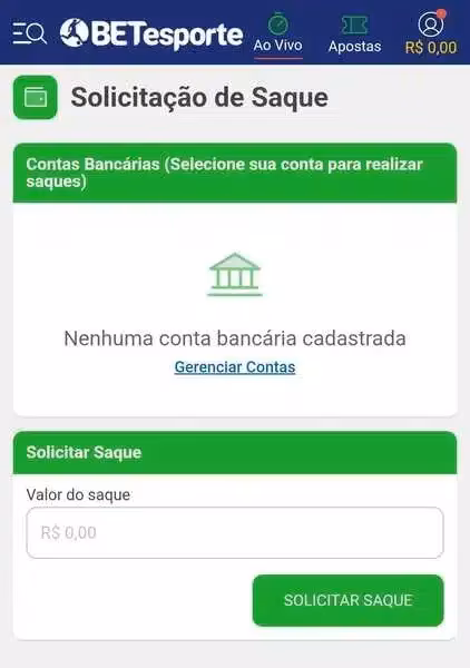 Captura de tela com a p&aacute;gina de saques da BETesporte