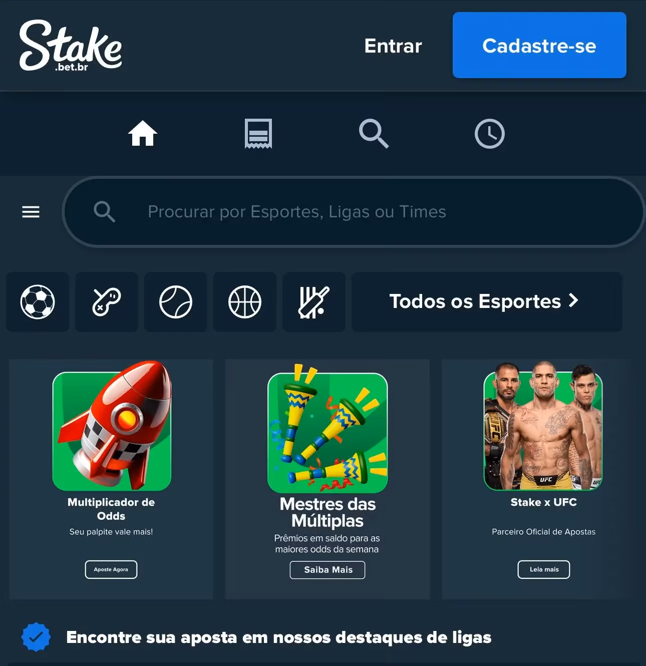 Captura de tela da se&ccedil;&atilde;o de esportes da Stake