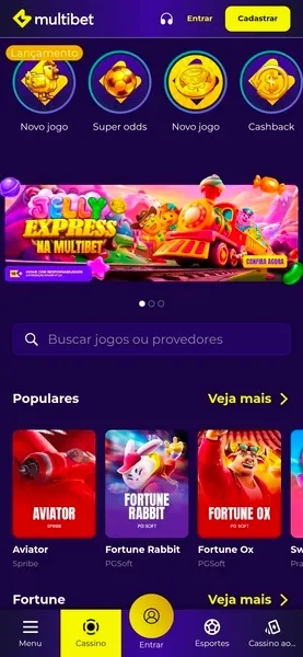 P&aacute;gina inicial do cassino no app Android da Multibet
