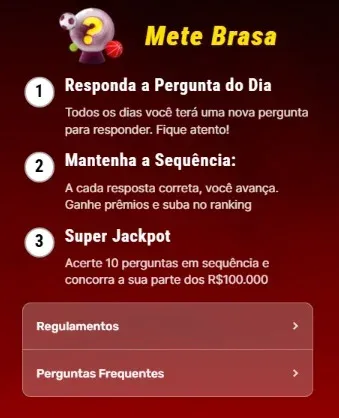 Instru&ccedil;&otilde;es gerais de como o jogo di&aacute;rio Mete Brasa, da Superbet, funciona no site ou app