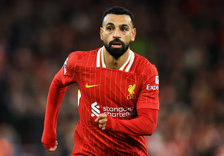 Mohamed Salah em Liverpool x Bologna pela Champions League 2024/25, outubro de 2024. Foto: Icon Sport
