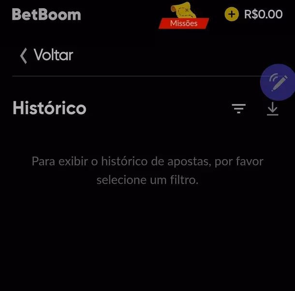 Captura de tela da p&aacute;gina com o hist&oacute;rico de apostas da Betboom