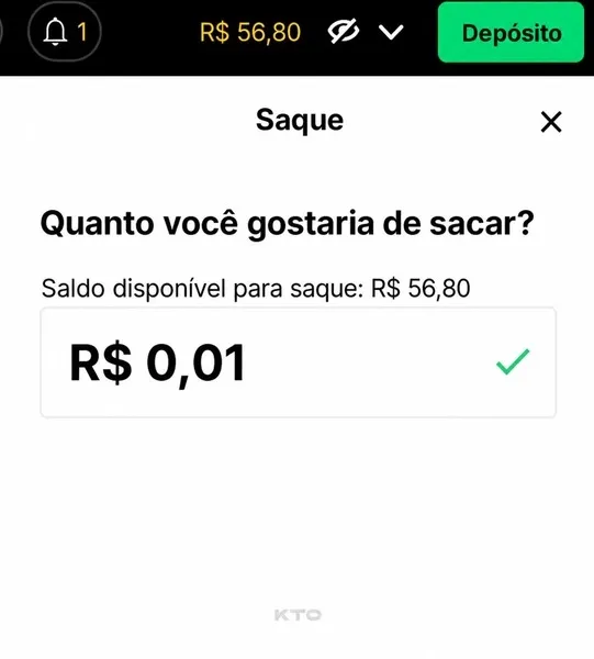 A KTO libera pagamentos via Pix a partir de R$0,01 nos saques
