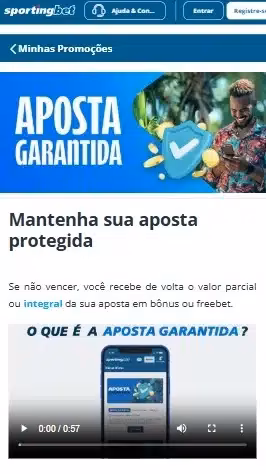 Captura de tela da oferta de &ldquo;Aposta Garantida&rdquo; da Sportingbet
