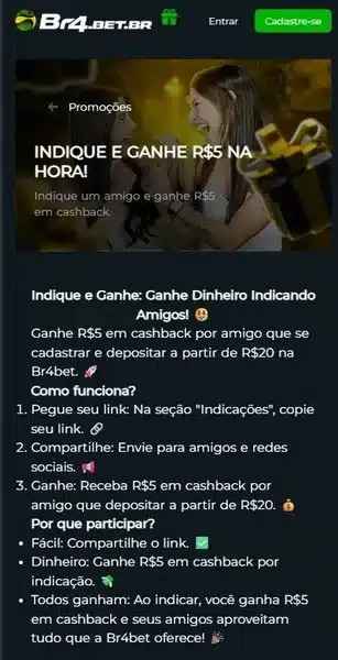 Captura de tela com o b&ocirc;nus por indica&ccedil;&atilde;o da Br4bet
