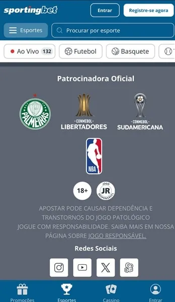 Patroc&iacute;nios e outras informa&ccedil;&otilde;es da Sportingbet no rodap&eacute; de sua plataforma