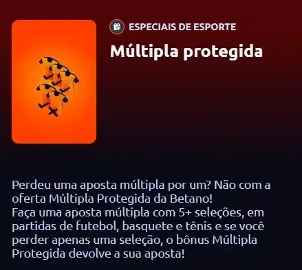 Resumo de como a M&uacute;ltipla Protegida funciona nas apostas feitas pela Betano