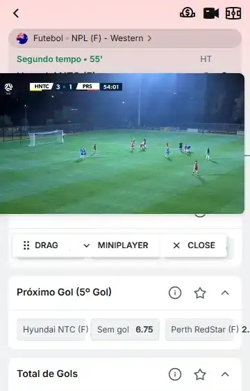 Captura de tela de uma partida em streaming na casa de apostas ao vivo da Superbet