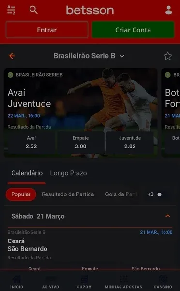 Apostas da Betsson dispon&iacute;veis em jogos da S&eacute;rie B do Brasileir&atilde;o
