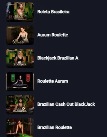 Algumas op&ccedil;&otilde;es de jogos de cassino com dealers brasileiros na H2Bet