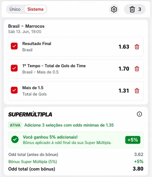 Exemplo de uso da Super M&uacute;ltipla na Superbet
