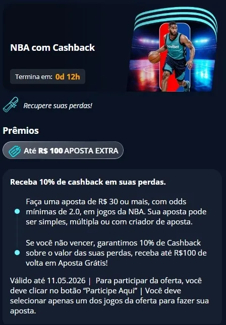 Cashback de 10% em jogos da NBA