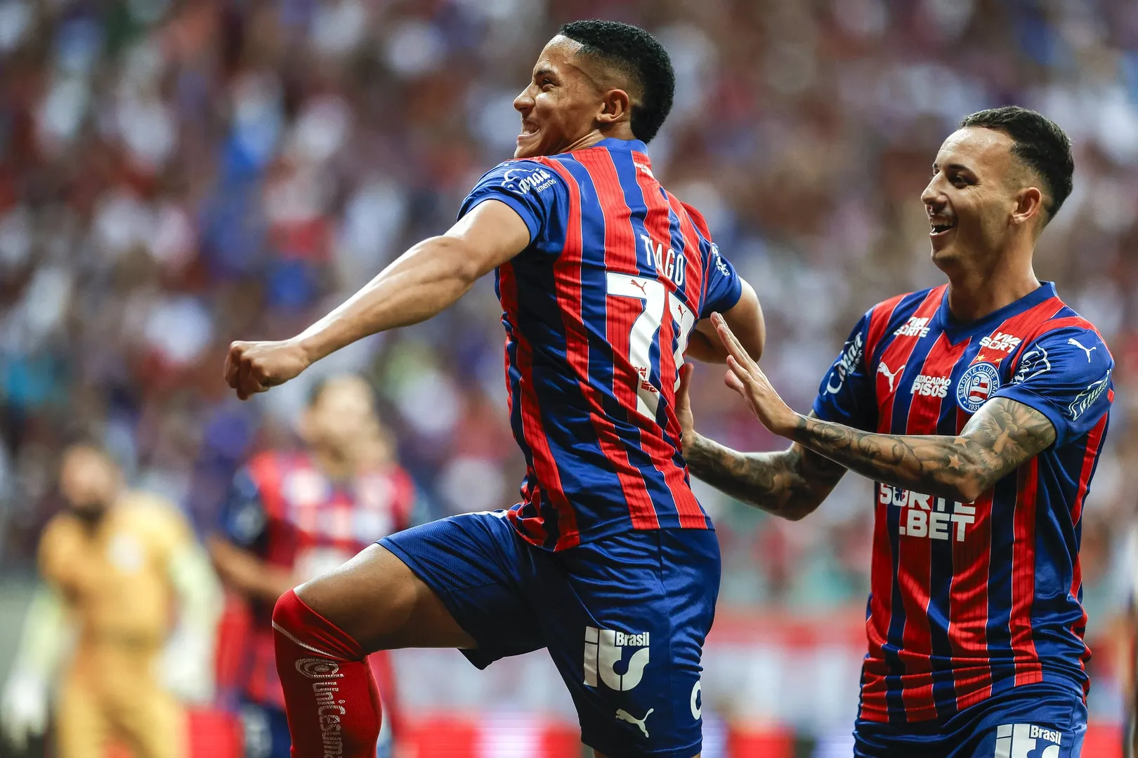 Tiago comemora gol pelo Bahia Foto: (Rafael Rodrigues/EC Bahia)