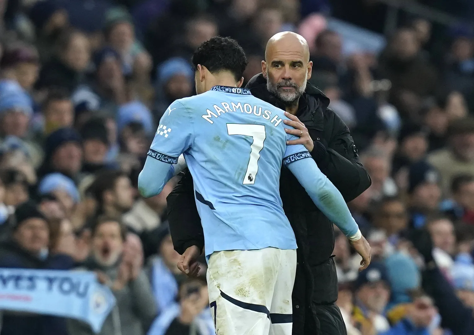 Omar Marmoush e Pep Guardiola pelo Manchester City Foto: (Imago)