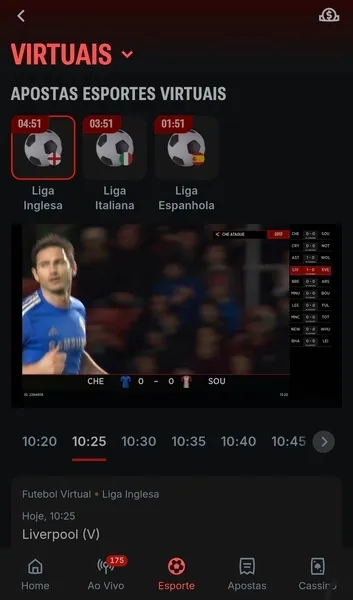 P&aacute;gina inicial dos futebol virtual da Superbet Brasil