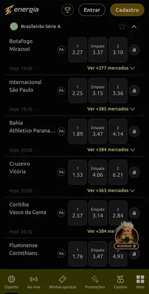 P&aacute;gina inicial do cat&aacute;logo de esportes da Energiabet