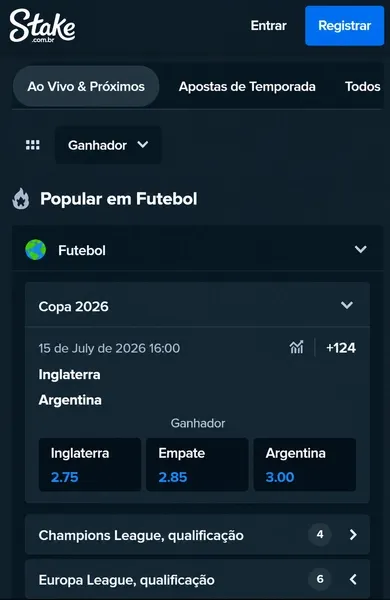 No app da Stake, &eacute; poss&iacute;vel explorar mais de 50 mercados ao vivo com cash out parcial
