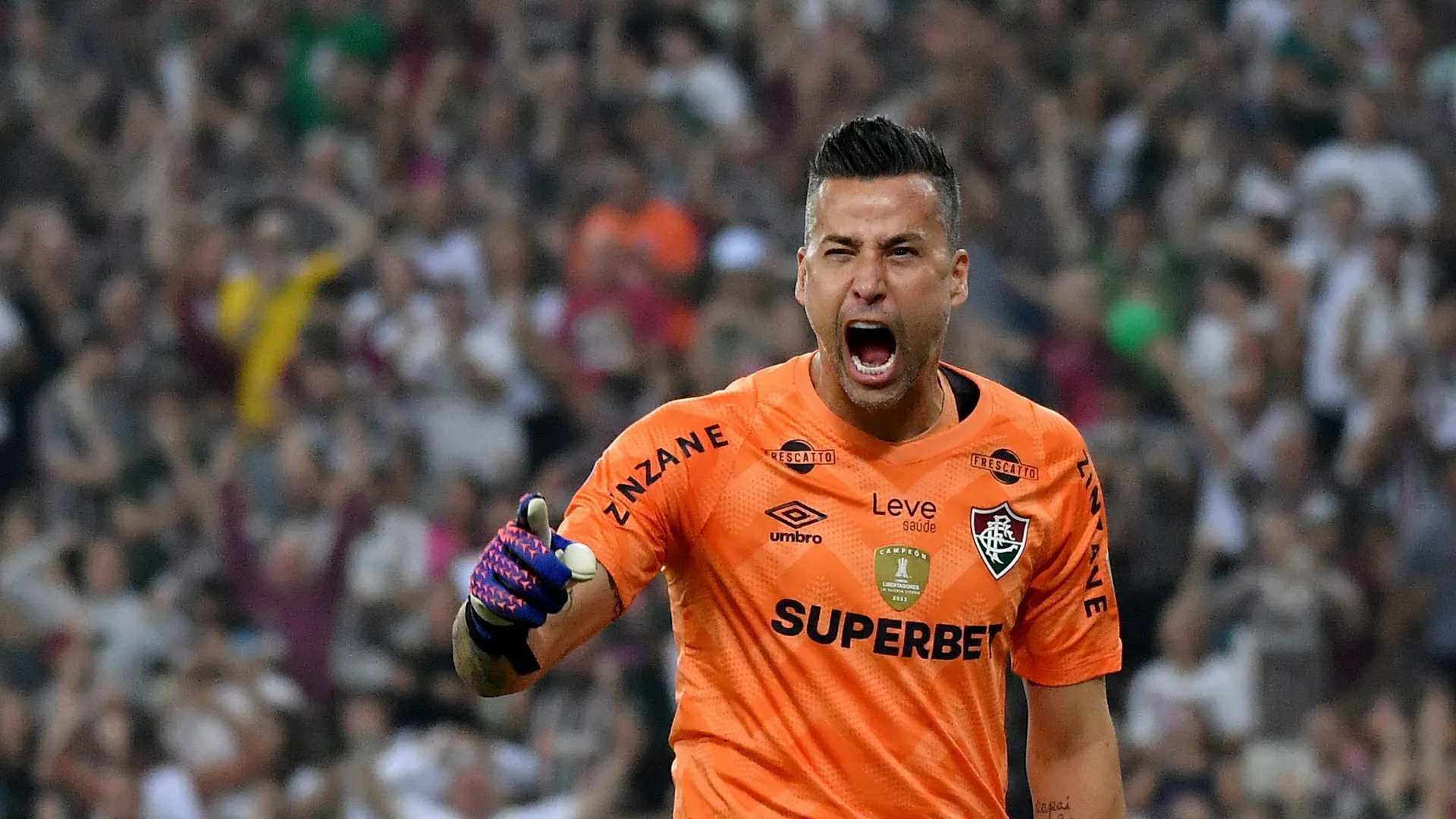 J&aacute; &iacute;dolo, F&aacute;bio foi her&oacute;i do Fluminense nas oitavas da Libertadores em 2024 (Foto: Andr&eacute; Fabiano/C&oacute;digo19/Gazeta Press)