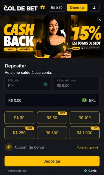 D&aacute; para fazer dep&oacute;sitos a partir de R$5 via Pix na Goldebet
