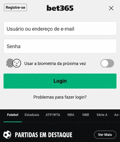 Login por biometria na bet365