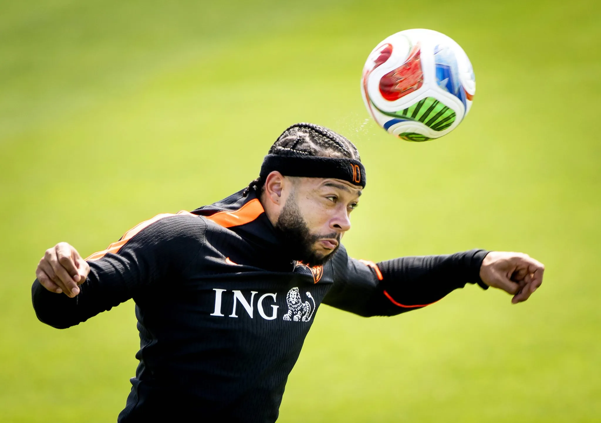 Memphis Depay, atacante dos Pa&iacute;ses Baixos, durante treinamento em Kansas City, nos Estados Unidos 