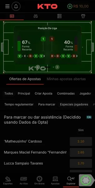 P&aacute;gina da KTO com mercados de apostas na S&eacute;rie B do Brasileir&atilde;o