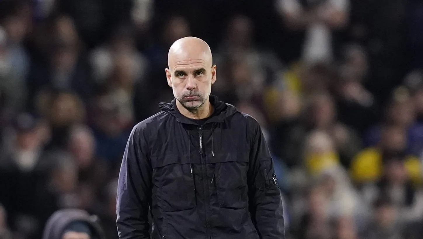 O t&eacute;cnico Guardiola em partida do Manchester City na Premier League