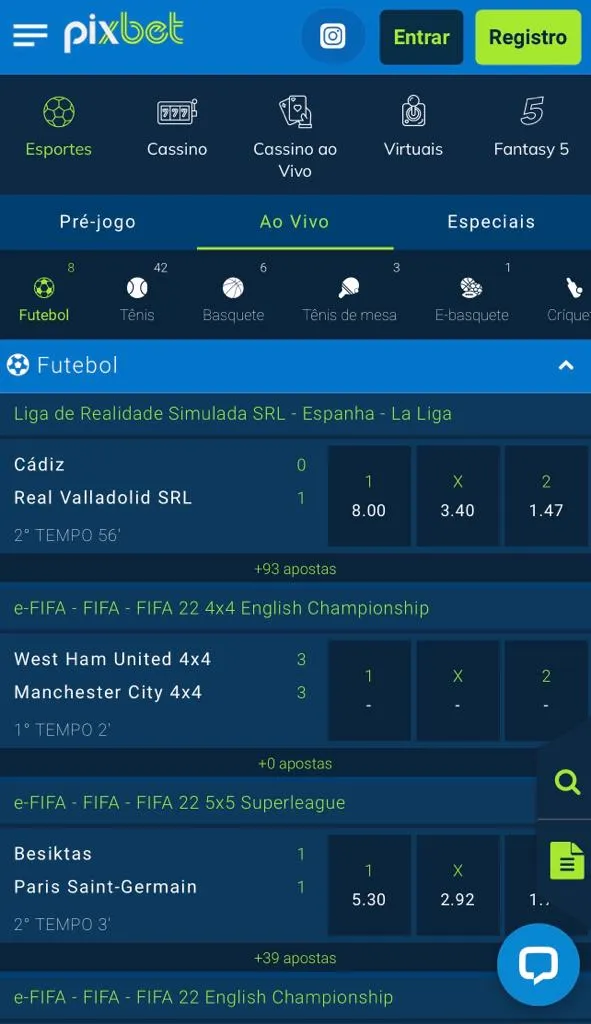 Apostas ao vivo Pixbet