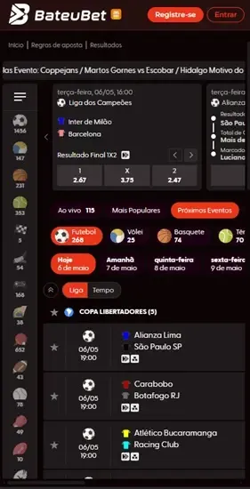 Captura de tela da p&aacute;gina inicial da Bateu Bet em esportes