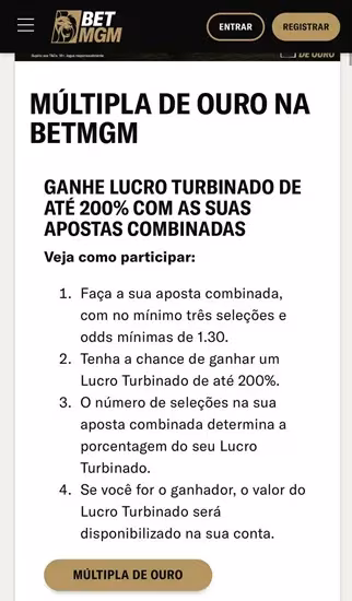 Captura de tela da explica&ccedil;&atilde;o do b&ocirc;nus M&uacute;ltipla de Ouro na BetMGM
