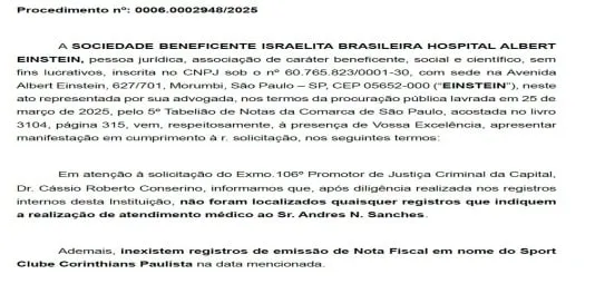 Nota Einstein Andr&eacute;s cart&atilde;o corporativo Corinthians