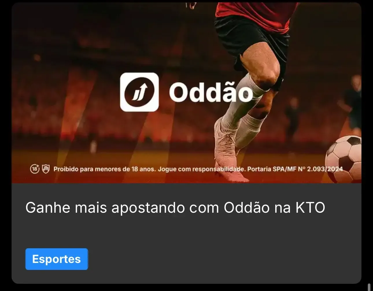 Banner promocional da KTO exibindo o recurso Odd&atilde;o com aumento nas odds em mercados de apostas esportivas