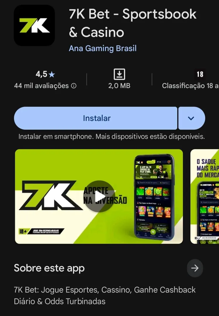 Captura de tela da p&aacute;gina de instala&ccedil;&atilde;o do app 7K Bet