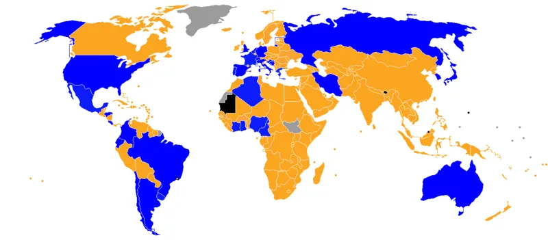 Em azul, os pa&iacute;ses classificados; em amarelo, os que ca&iacute;ram nas Eliminat&oacute;rias