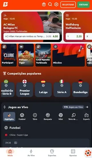 Captura de tela da p&aacute;gina principal da casa de apostas Betano