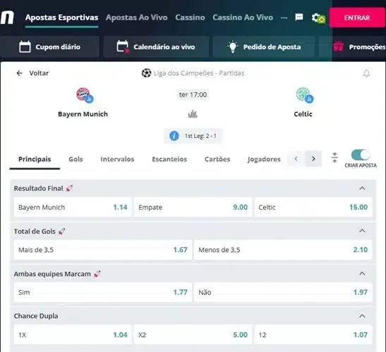 Captura de tela dos mercados de futebol na Novibet