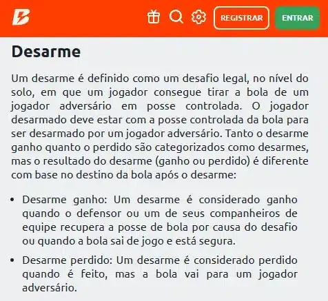 Defini&ccedil;&atilde;o do que &eacute; desarme ou tackle na Betano em seus termos e condi&ccedil;&otilde;es
