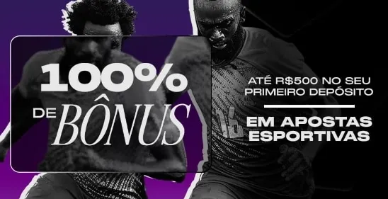Banner promocional do b&ocirc;nus de 100% at&eacute; R$500 no primeiro dep&oacute;sito para apostas esportivas na H2Bet