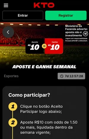 Aposte e Ganhe Semanal, da KTO Brasil