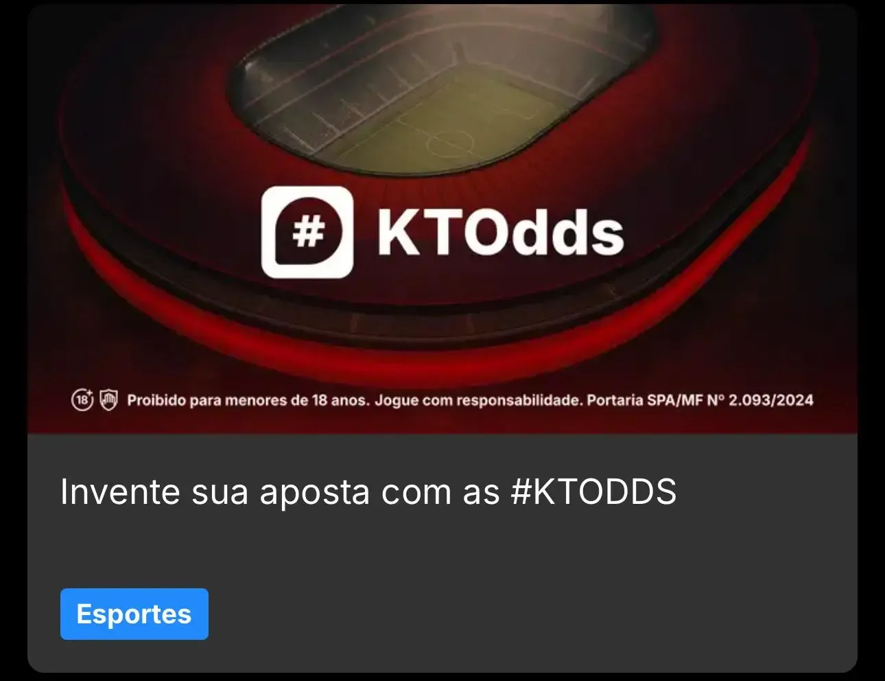 Post da KTO destacando sugest&otilde;es de apostas KTOdds compartilhadas nas redes sociais
