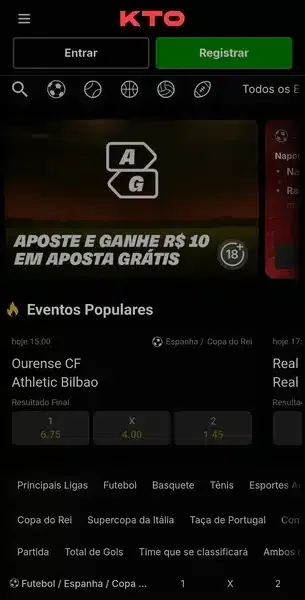 Captura de tela da p&aacute;gina inicial da KTO