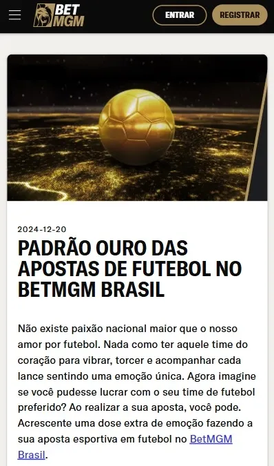 P&aacute;gina inicial do blog da BetMGM Brasil