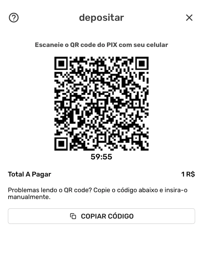 tela de dep&oacute;sito via Pix na superbet