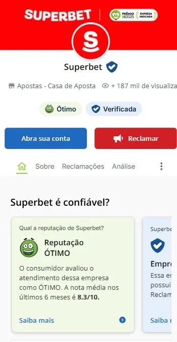 Reputa&ccedil;&atilde;o da Superbet no portal Reclame Aqui