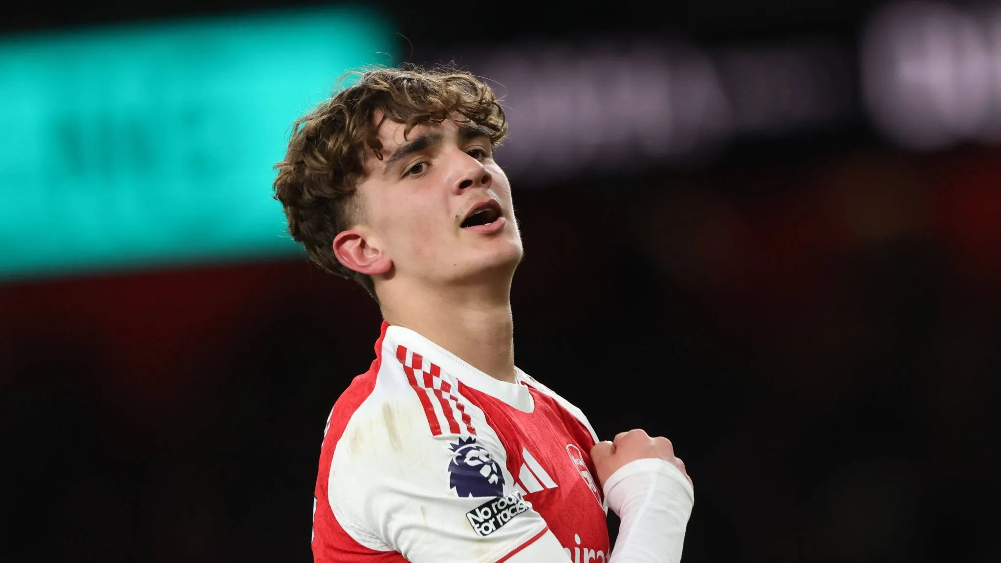 Max Dowman comemora o segundo gol do Arsenal contra o Everton (Foto: IMAGO / Paul Marriott)