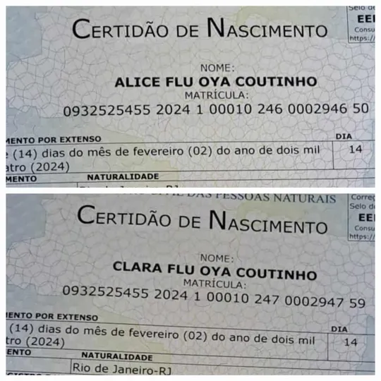 Alice Flu e Clara Flu foram registradas com o Fluminense eternizado em seus nomes - Foto: Acervo Pessoal