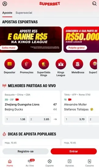 Captura de tela da p&aacute;gina principal da casa de apostas Superbet
