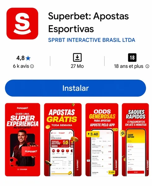 Aplicativo da Superbet Brasil dispon&iacute;vel para download na Play Store