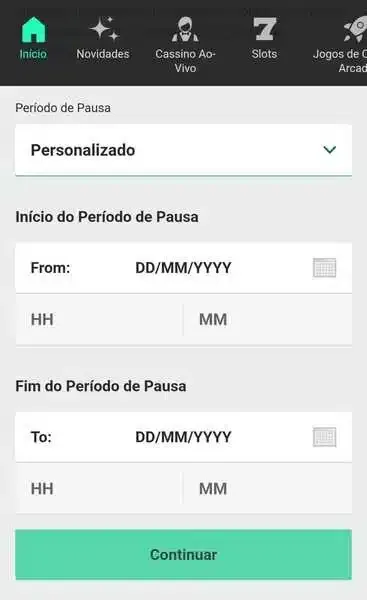 Captura de tela da ferramenta de per&iacute;odo de pausa para o jogador definir as datas da paralisa&ccedil;&atilde;o de conta na Bet365